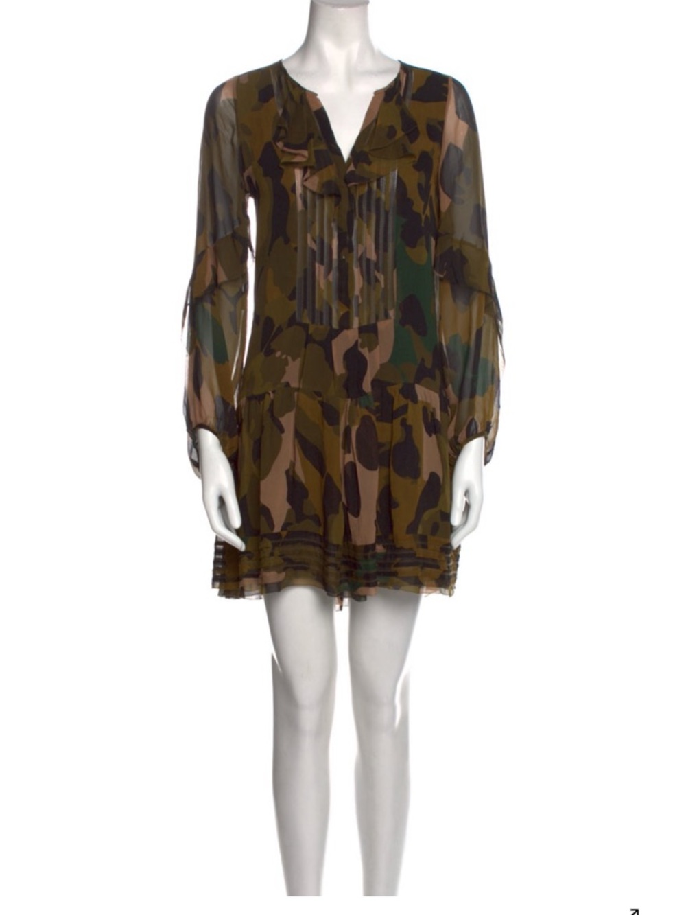 Diane Von Furstenberg Olive Green & Brown Camouflage silk Mini Dress Sz XS